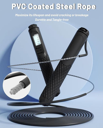 2 in 1 Cordless Jump Rope with Counter for Fitness - Adjustable Smart Skipping Rope for Men Women Kids Outdoor Speed Boxing Crossfit Workout Exercise Cardio Large Ball-Weighted Jump Rope