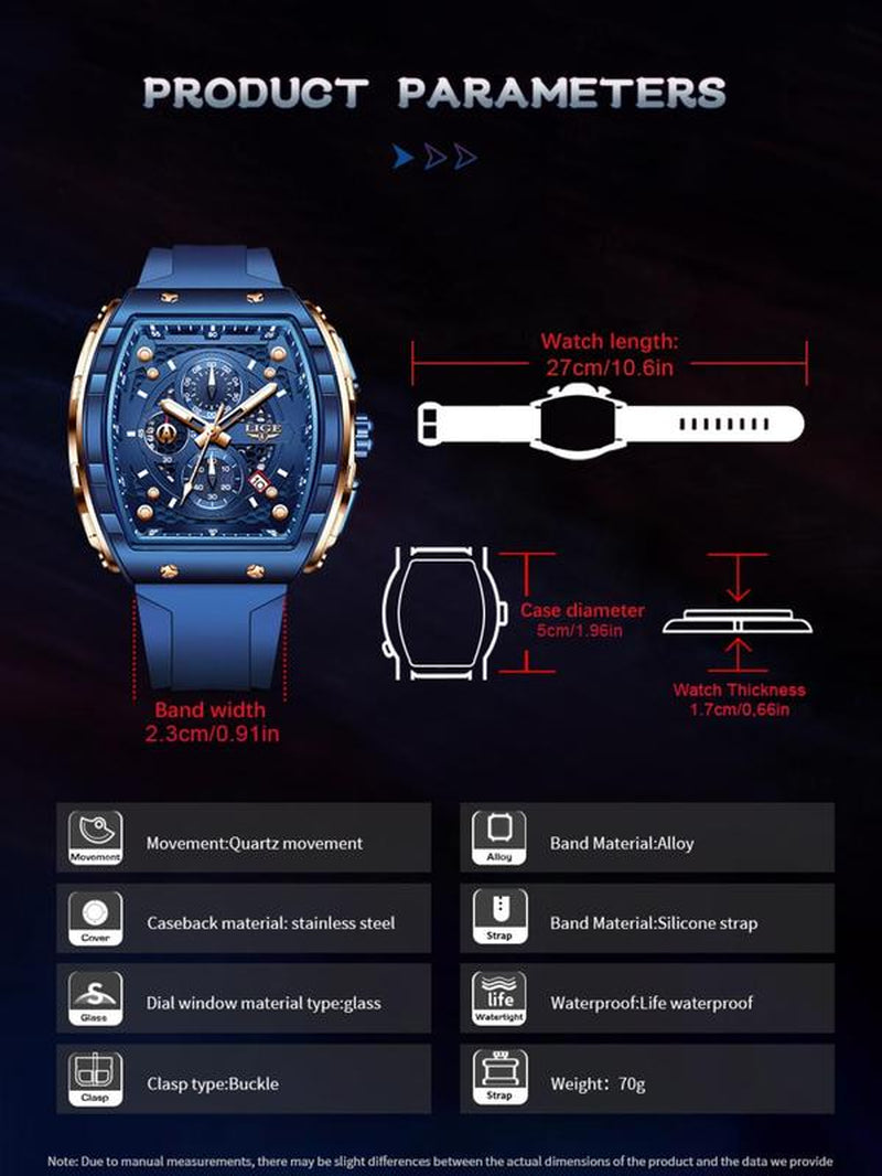 Men'S Sporty Waterproof Quartz Watch, Fashionable Luminous Watch with Calendar Display for Party, Daily Clothing Decor, Trendy All-Match & Exquisite Watch for Gift with Box