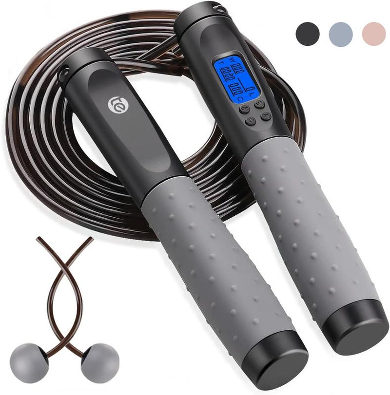 2 in 1 Cordless Jump Rope with Counter for Fitness - Adjustable Smart Skipping Rope for Men Women Kids Outdoor Speed Boxing Crossfit Workout Exercise Cardio Large Ball-Weighted Jump Rope