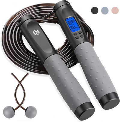 2 in 1 Cordless Jump Rope with Counter for Fitness - Adjustable Smart Skipping Rope for Men Women Kids Outdoor Speed Boxing Crossfit Workout Exercise Cardio Large Ball-Weighted Jump Rope